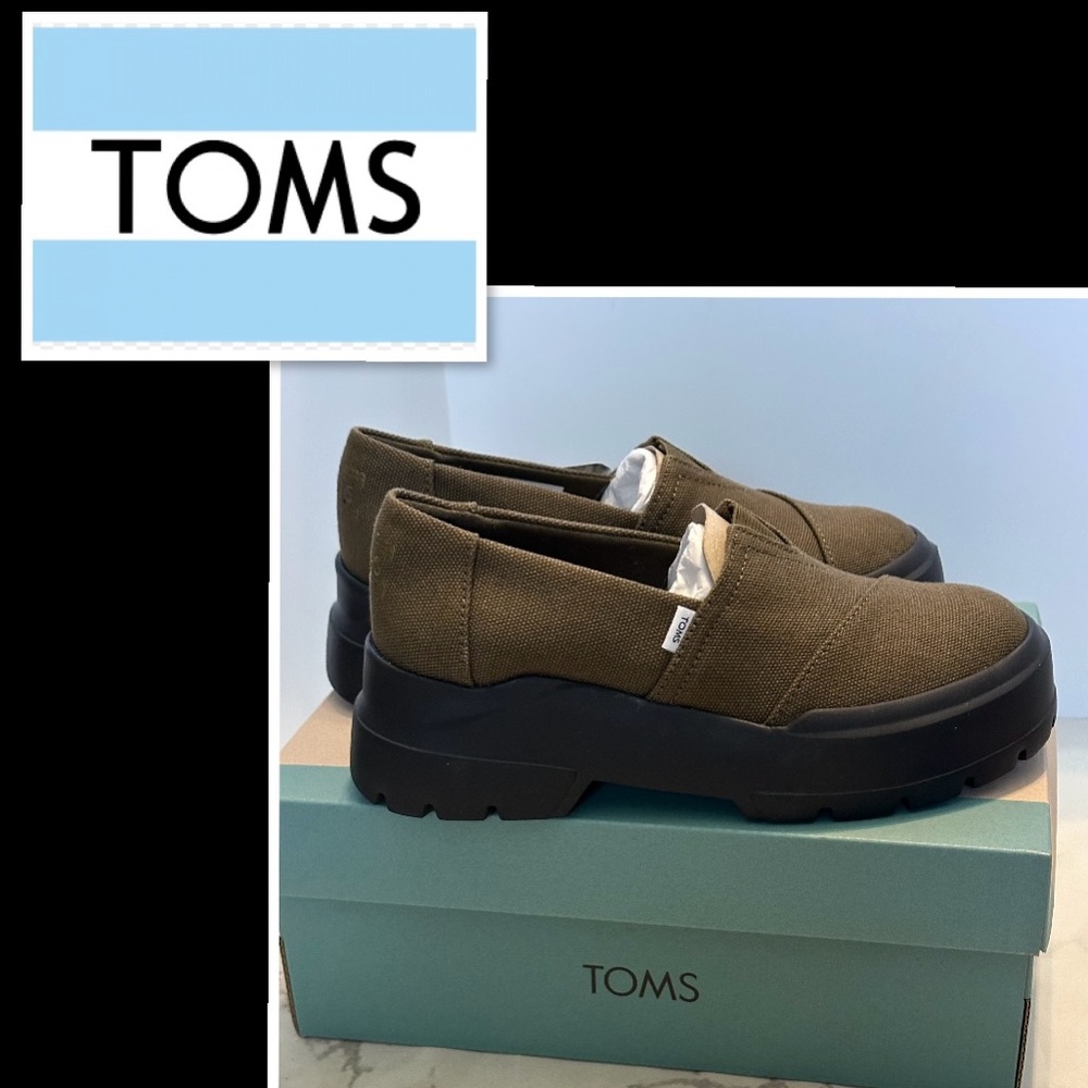 TOMS Olive Green  canvas platform Slip-On Shoes NWT